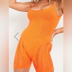 Missy Empire - Adalynn Orange Laddered Knitted Unitard | NEVER WORN.